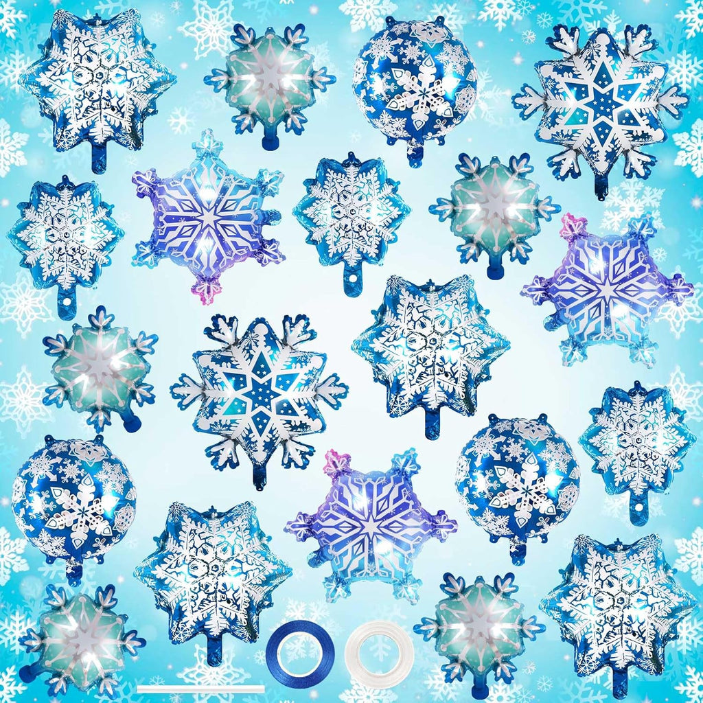 Snowflake Balloons - 24 Pcs Large Foil Balloons | Frozen Snowflake Mylar for Winter Wonderland Parties
