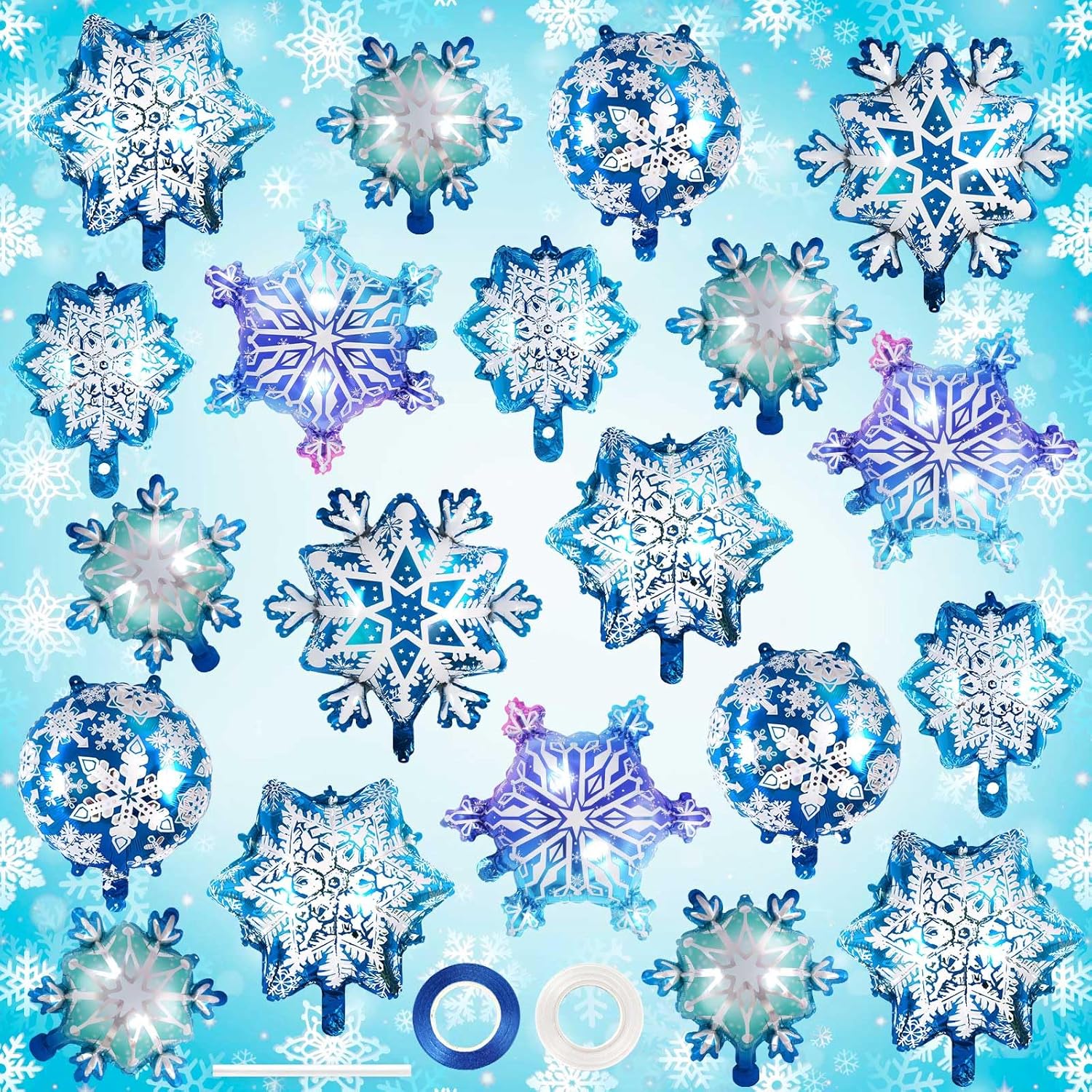 Snowflake Balloons - 24 Pcs Large Foil Balloons | Frozen Snowflake Mylar for Winter Wonderland Parties