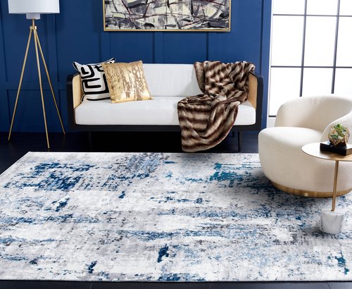 SAFAVIEH Amelia 700 Collection Accent Rug - 2'2" x 4', Grey & Light Blue, Contemporary Design, Stain Resistant, Ideal for High Traffic Areas in Hallway, Bathroom & Home Office (ALA777G-24)