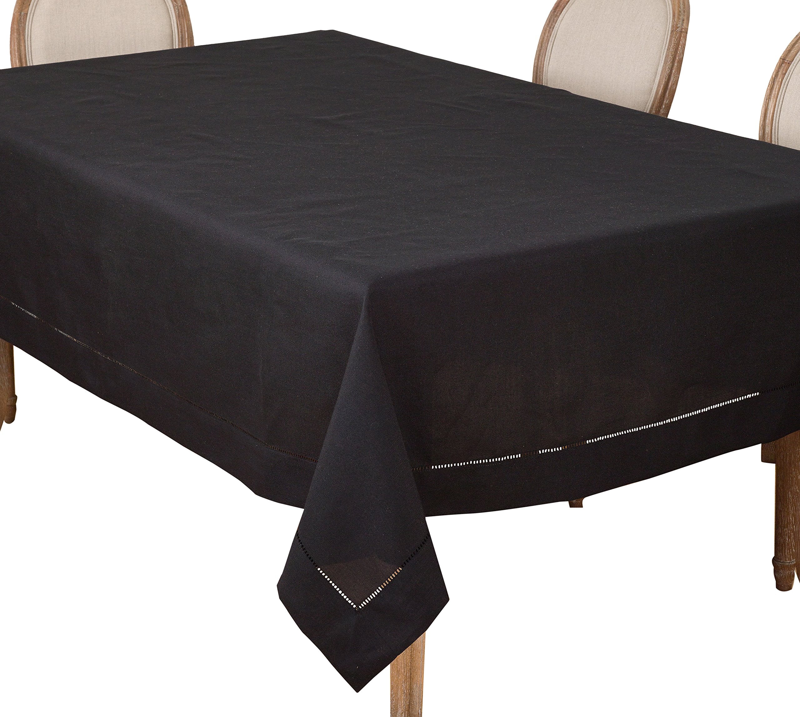 SARO LIFESTYLE Hemstitched Border Tablecloth, Black, 70"x180"
