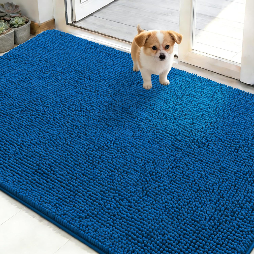 OLANLY Dog Door Mat - Absorbent Non-Slip Mud Mat for Muddy Paws | 50x30 Deep Navy Blue, Quick Dry Chenille