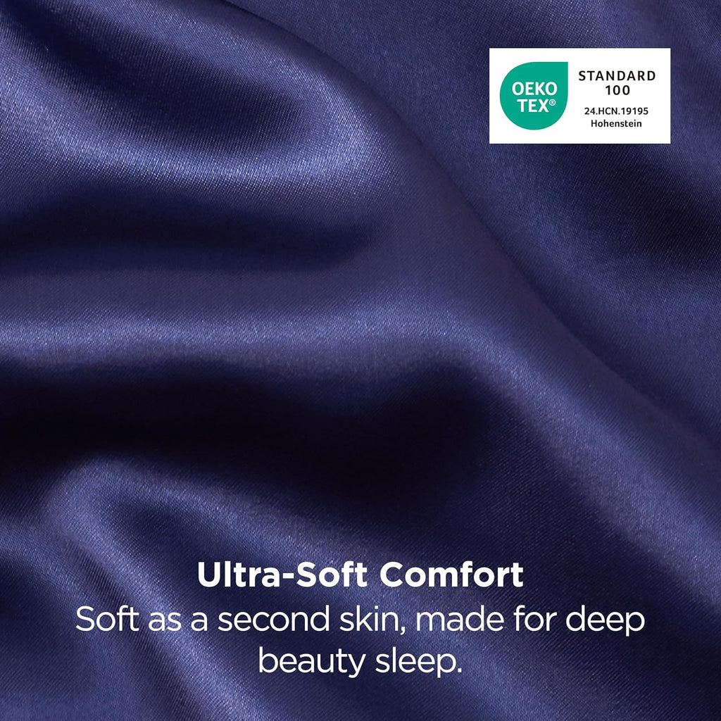 Bedsure Satin Pillowcases - Luxurious Silk-Like Queen Size Set of 2 | Navy 20x30 Inches, Envelope Closure
