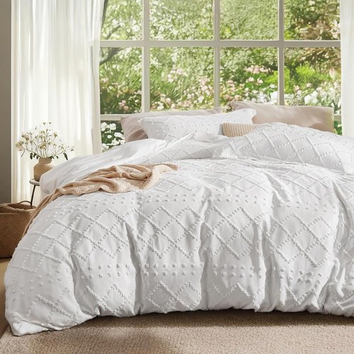 Bedsure Boho Duvet Cover - Soft White Bedding Set for Queen Size | Machine Washable, Includes 1 Cover & 2 Shams