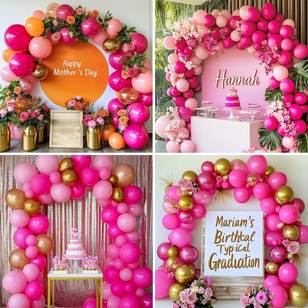 RUBFAC Hot Pink Balloon Arch Kit - 129pcs Latex Balloons in Various Sizes for Birthday & Wedding Decor