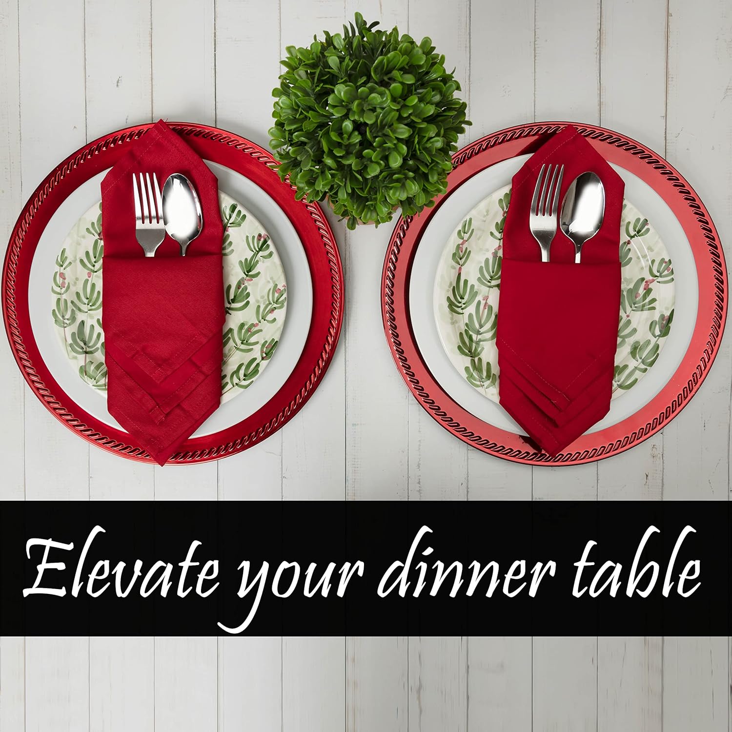 PERLLI Christmas Red Cloth Dinner Napkins - Soft Cotton Blend, 12 Pack, 18x18 Inches | Washable & Reusable Table Decor