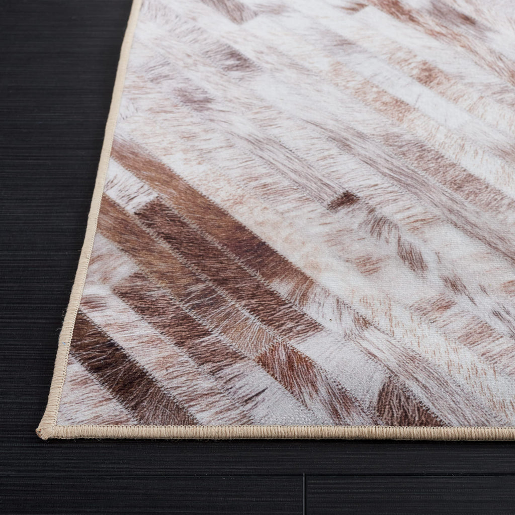 SAFAVIEH Washable Rug Faux Hide Collection - 6' x 9', Beige & Brown, Slip Resistant, Western Rustic Decor, Printed Pattern, Ideal for Living Room, Bedroom, Home Office, Dining Space (FAH526A)