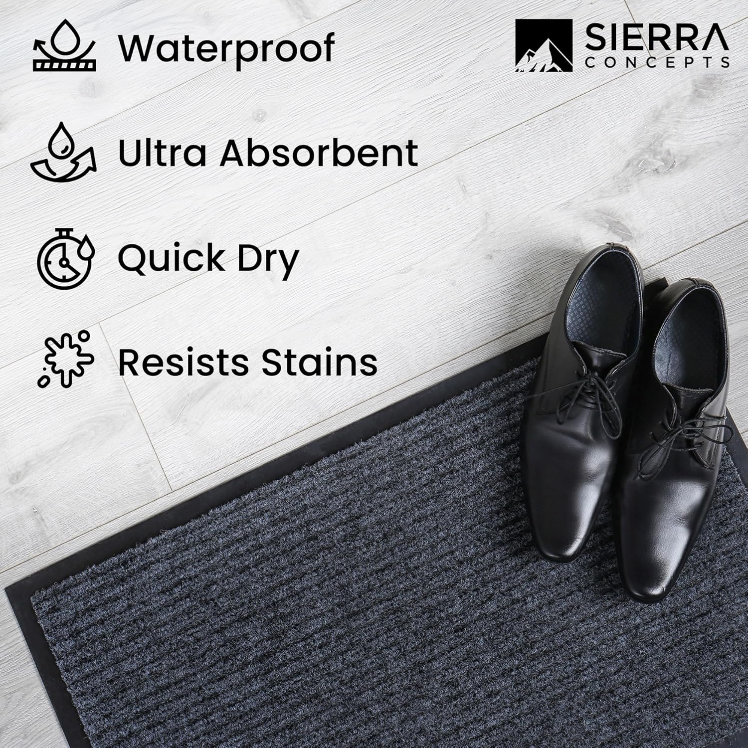 Sierra Concepts Welcome Floor Mat - Indoor Outdoor Entryway Doormat, Low Profile, 30x17 Inches, 2-Pack Gray