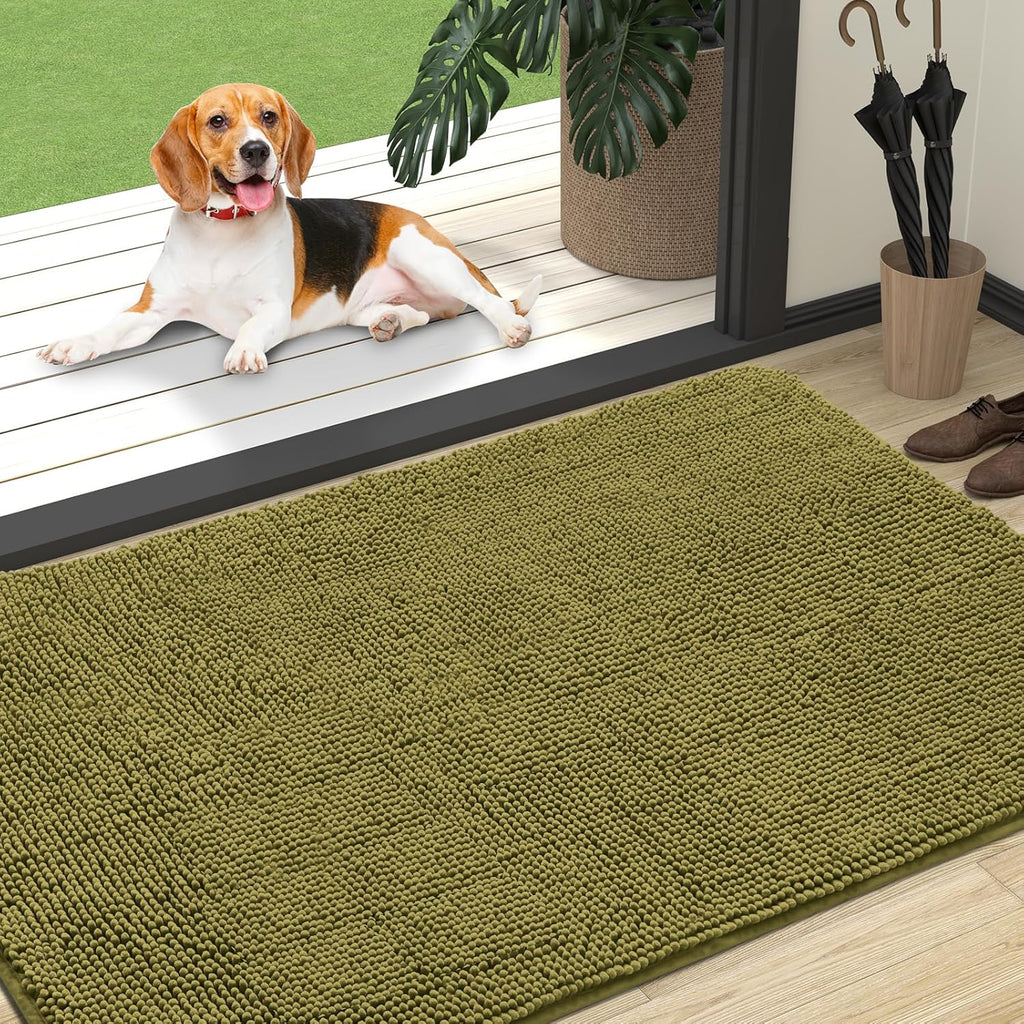 OLANLY Dog Door Mat - Absorbent Non-Slip Washable Doormat for Muddy Paws | 47x32, Willow Green