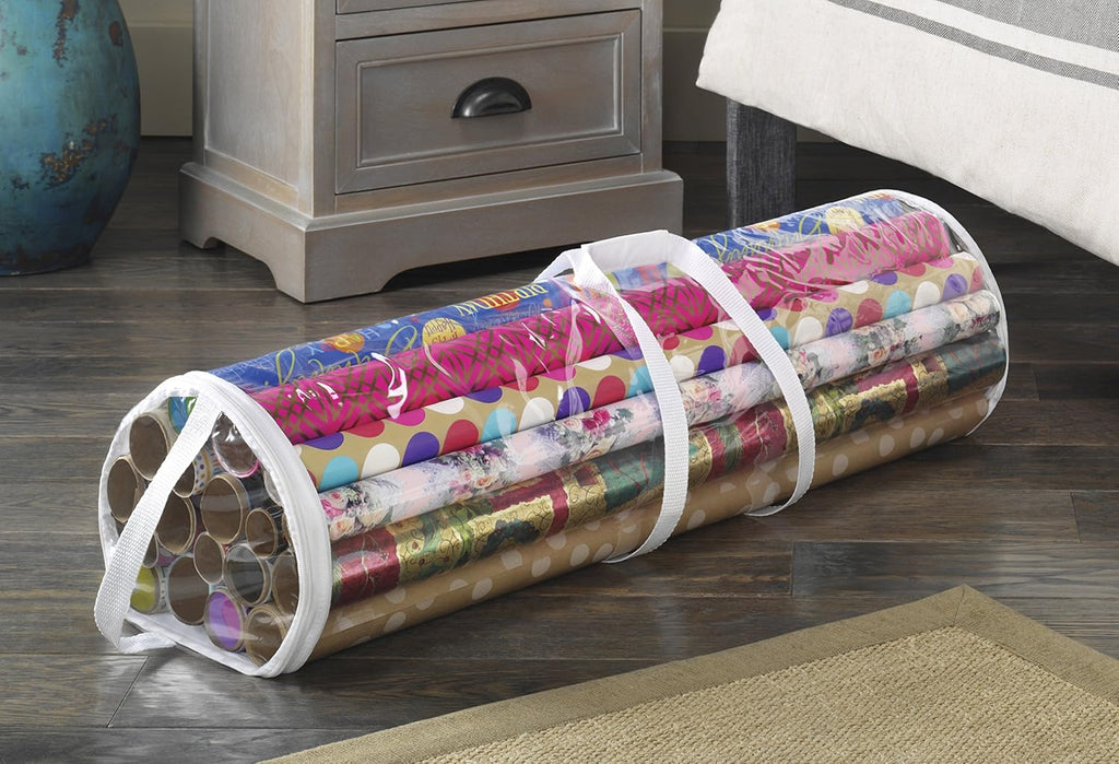 Whitmor Clear Gift Wrap Organizer - Zippered Storage for 25 Rolls | Pack of 6