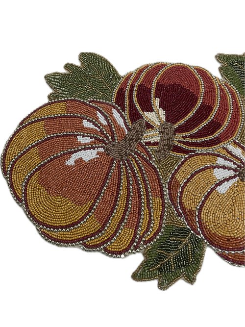 Halloween Pumpkin Beaded Table Runner for Fall - Halloween Decoration Table mat Fancy Colourful red Orange Yellow Brown Multicolour - for Theme Party Celebrations