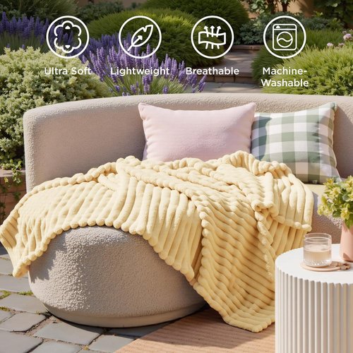 Bedsure GentleSoft Fleece Blanket - Super Soft Custard Yellow Twin Blanket for Couch, 60x80 Inches