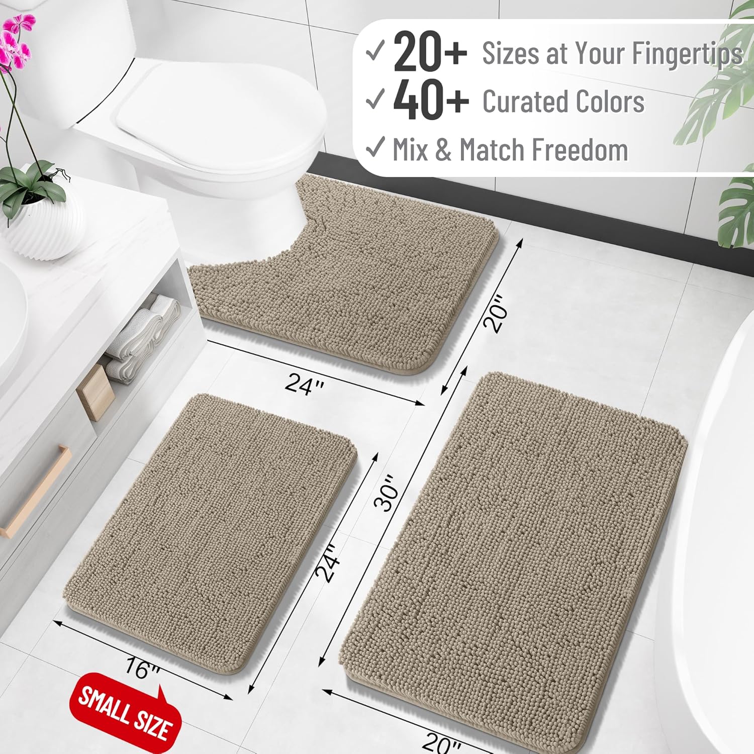 OLANLY Bathroom Runner Rugs - Soft Absorbent Chenille Bath Mats | Quick Dry, Machine Washable, 59x20 in Warm Taupe