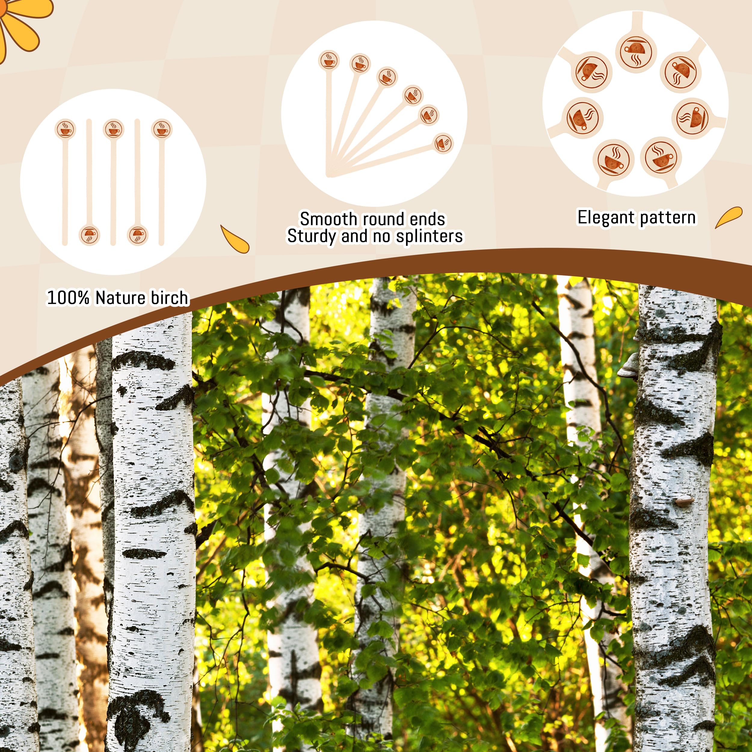 YANPROG Wooden Coffee Stirrers 100-Pack Coffee Stir Sticks 5.9 Inch Natural Birch Stir Sticks with Round Ends, Disposable Stirring Sticks for Coffee, Cocktails, Milk & Hot Drinks