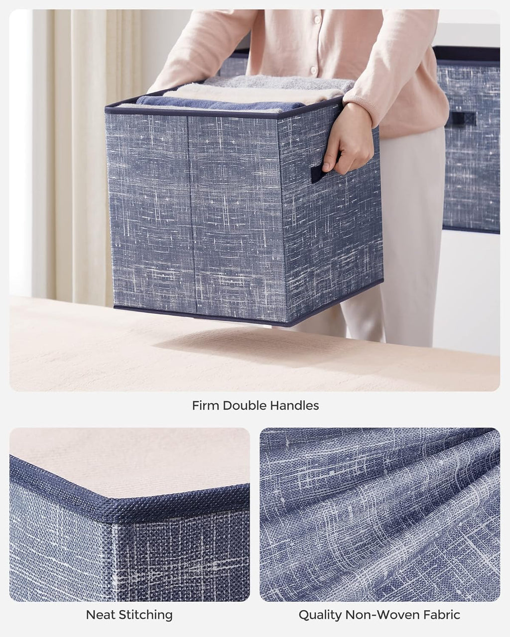 SONGMICS Storage Cubes - 11.8-Inch Foldable Non-Woven Fabric Bins with Double Handles | Set of 6 in Misty Blue