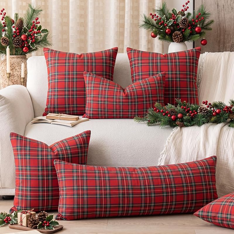 Red Tartan Plaid Christmas Outdoor Throw Pillow Covers 18x18 (Pack of 2) Variation of THIS listing