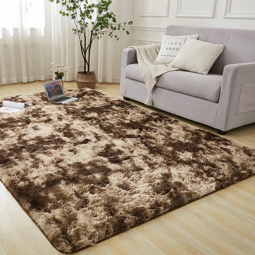 Andency 8x10 Area Rugs for Living Room, Upgrade Non-Slip Fluffy Soft Large Shag Bedroom Carpet, Tie-Dyed Brown Big Indoor Thick Nursery Rug for Kids Dorm Home Decor Aesthetic