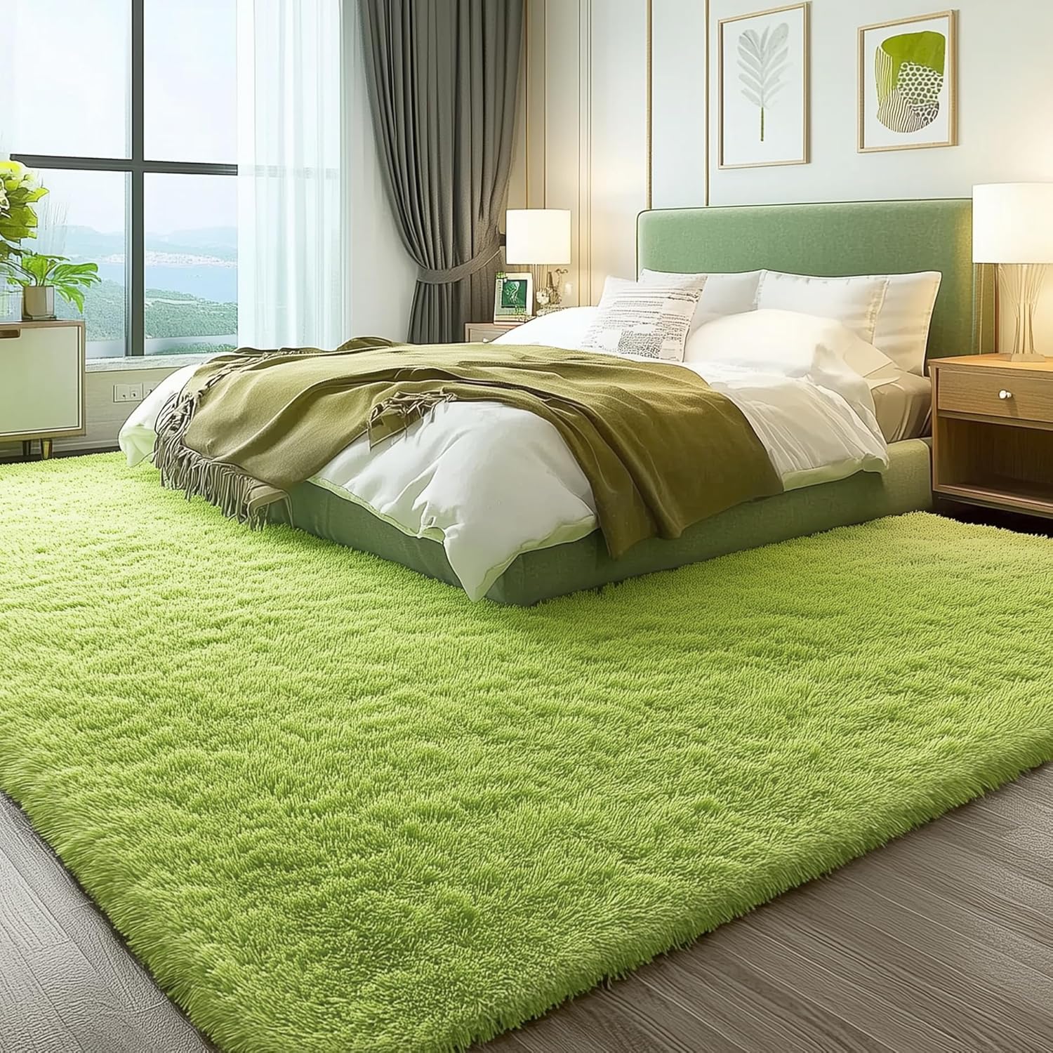 OLANLY Large Area Rug - Soft Fluffy Shaggy Carpet for Living Room & Bedroom | 9x12 ft, Grass Green