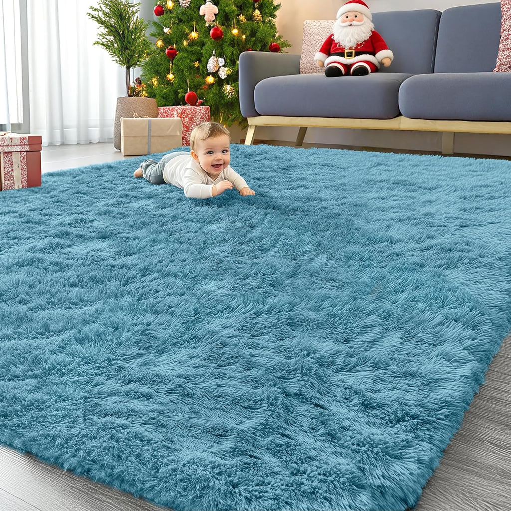 OLANLY Large Area Rug - Soft Fluffy Shaggy Indoor Carpet for Living Room & Bedroom | Slate Blue 9x12