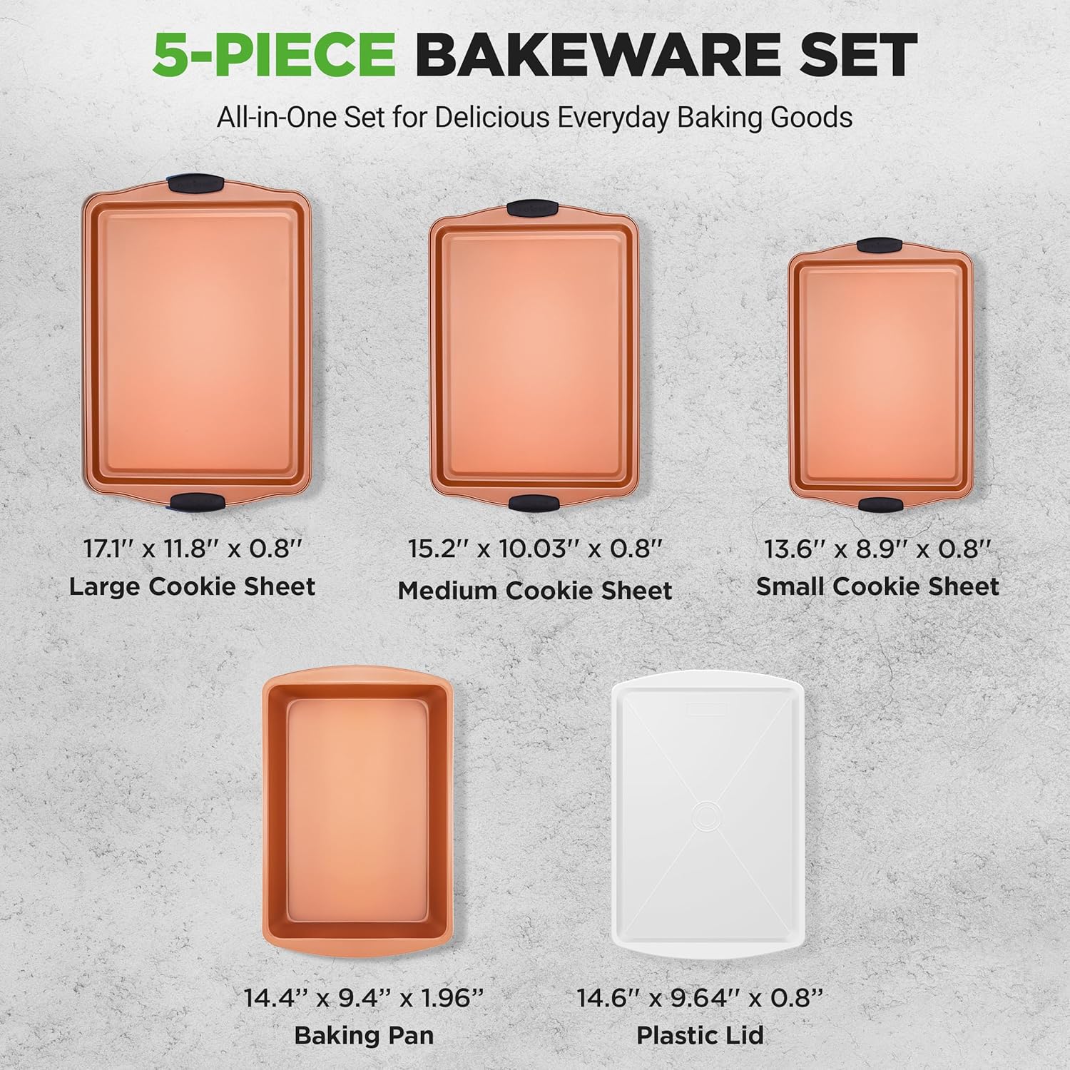 NutriChef 5-Piece Bakeware Set - Premium Non-Stick Baking Pans with Silicone Handles | Ideal for Cakes, Cookies & Brownies