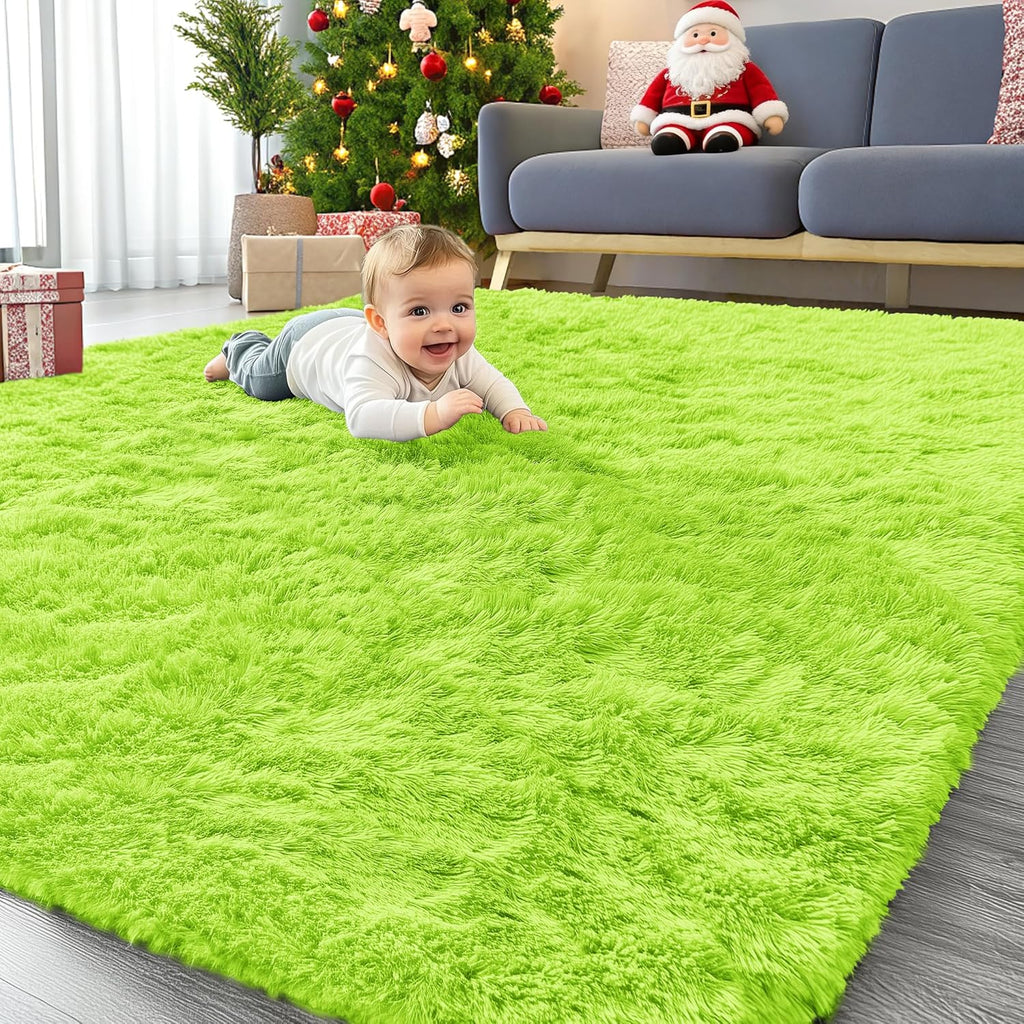 OLANLY Large 5x8 Machine Washable Area Rug - Soft Fluffy Shaggy Indoor Carpet for Living Room & Bedroom | Lime Green