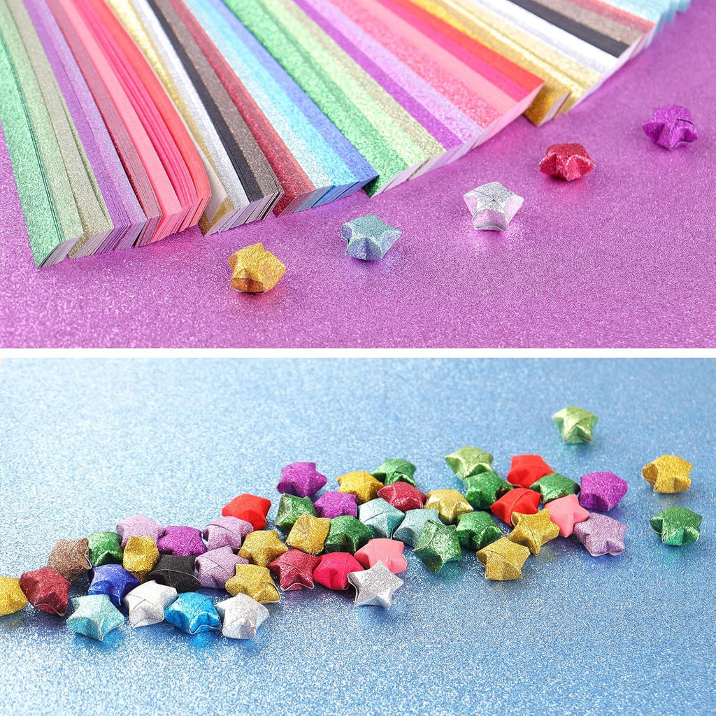 Mluchee 360 Sheets Glitter Lucky Stars Paper Strips - 18 Colorful Folding Papers for DIY Projects & Gifts