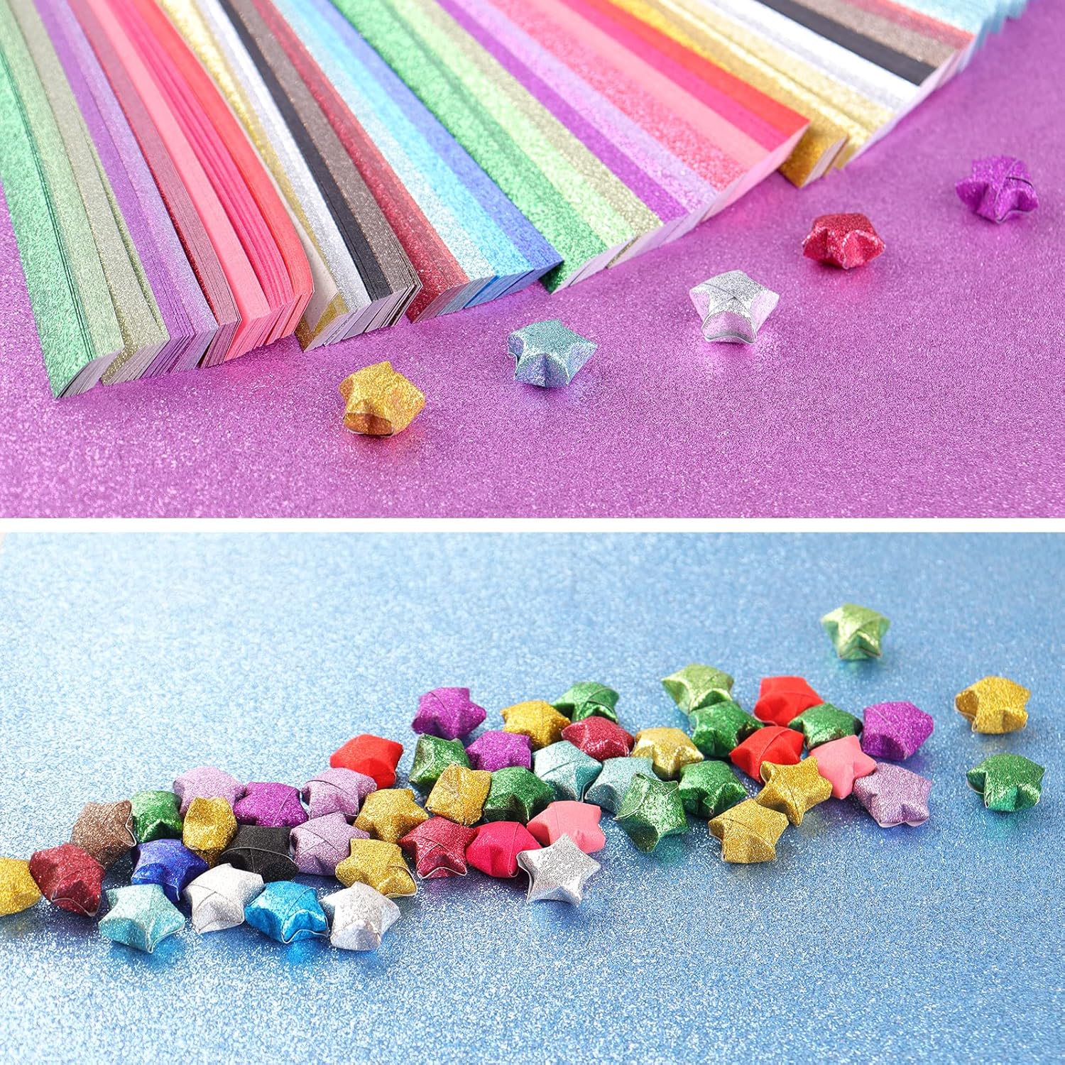Mluchee 360 Sheets Glitter Lucky Stars Paper Strips - 18 Colorful Folding Papers for DIY Projects & Gifts