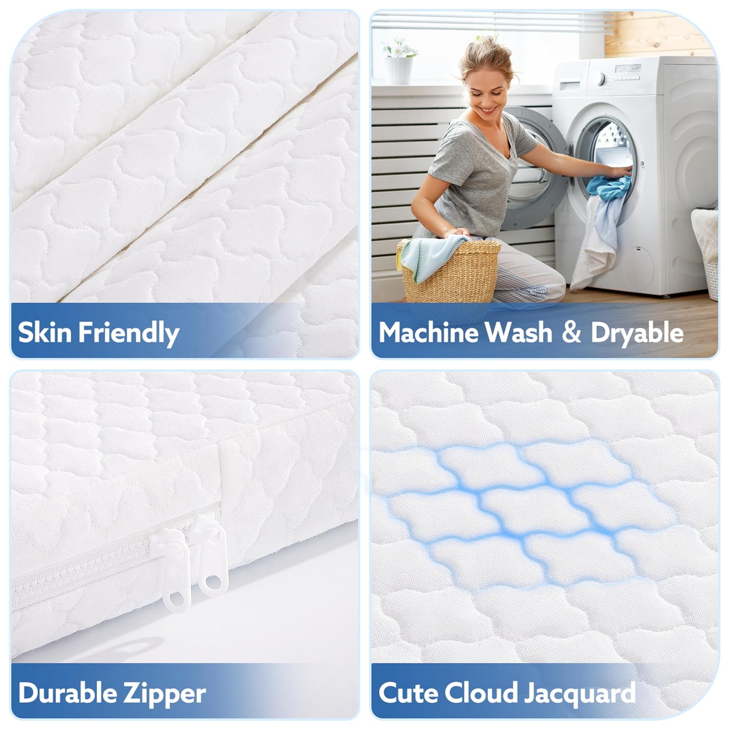 Pro Goleem Baby Bassinet Mattress Pad - Waterproof Soft Gel Memory Foam, 30"x18" Dual-Sided Design