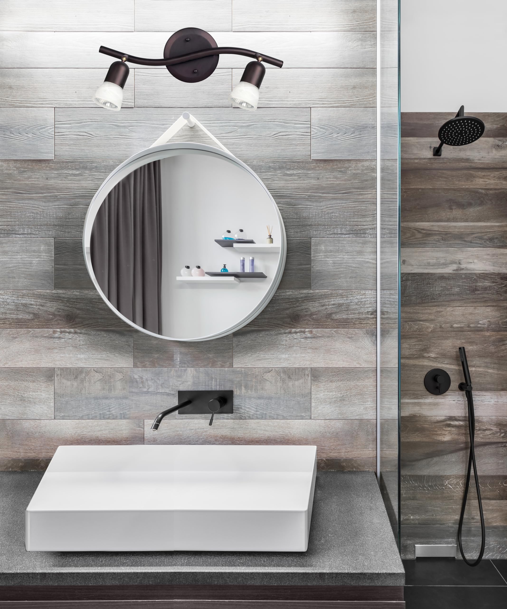 Canarm James 2-Light Track Lighting, Oil Rubbed Bronze Finish, Adjustable Alabaster Glass Shades, 15" Wide Industrial Ceiling Spotlight for Kitchen, Living Room, Hallway