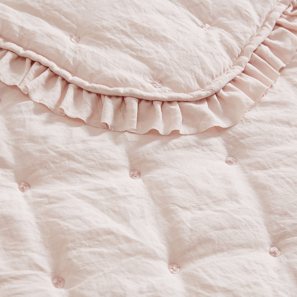 Laura Ashley – Twin Quilt Set, Ultra Soft Bedding with Matching Sham, Ruffled Pink Room Decor, College Dorm Room Essentials (Hailee Pink)