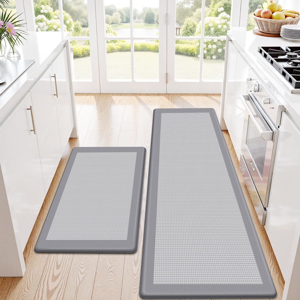 SofterCharm Kitchen Mats, 2PCS Kitchen Rugs for Floor, Cushioned Anti-Fatigue Mats for Kitchen Floor, Non-Slip Standing Desk Mat for Sink, Home, Laundry & Office, 17.3"x30"+17.3"x59" (Grey)
