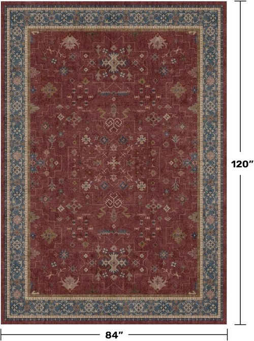 Hazo Haus Oriental Area Rug - Large 7x10 Burgundy Soft Non-Slip Washable for Bedroom & Living Room