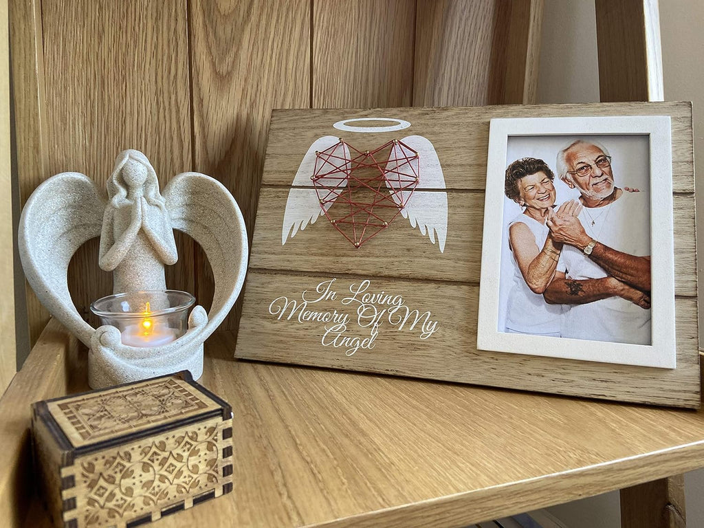 OakiWay Wood Picture Frame - Heart-Shaped Guardian Angel Sympathy Gift | 4x6 Memorial Frame