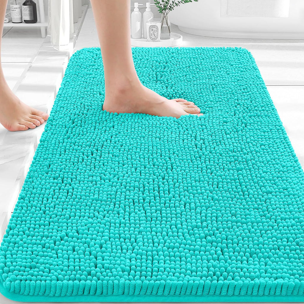 OLANLY Bath Rugs - Extra Soft Chenille Mats with Rubber Backing | Quick Dry, Machine Washable, 30x20, Teal