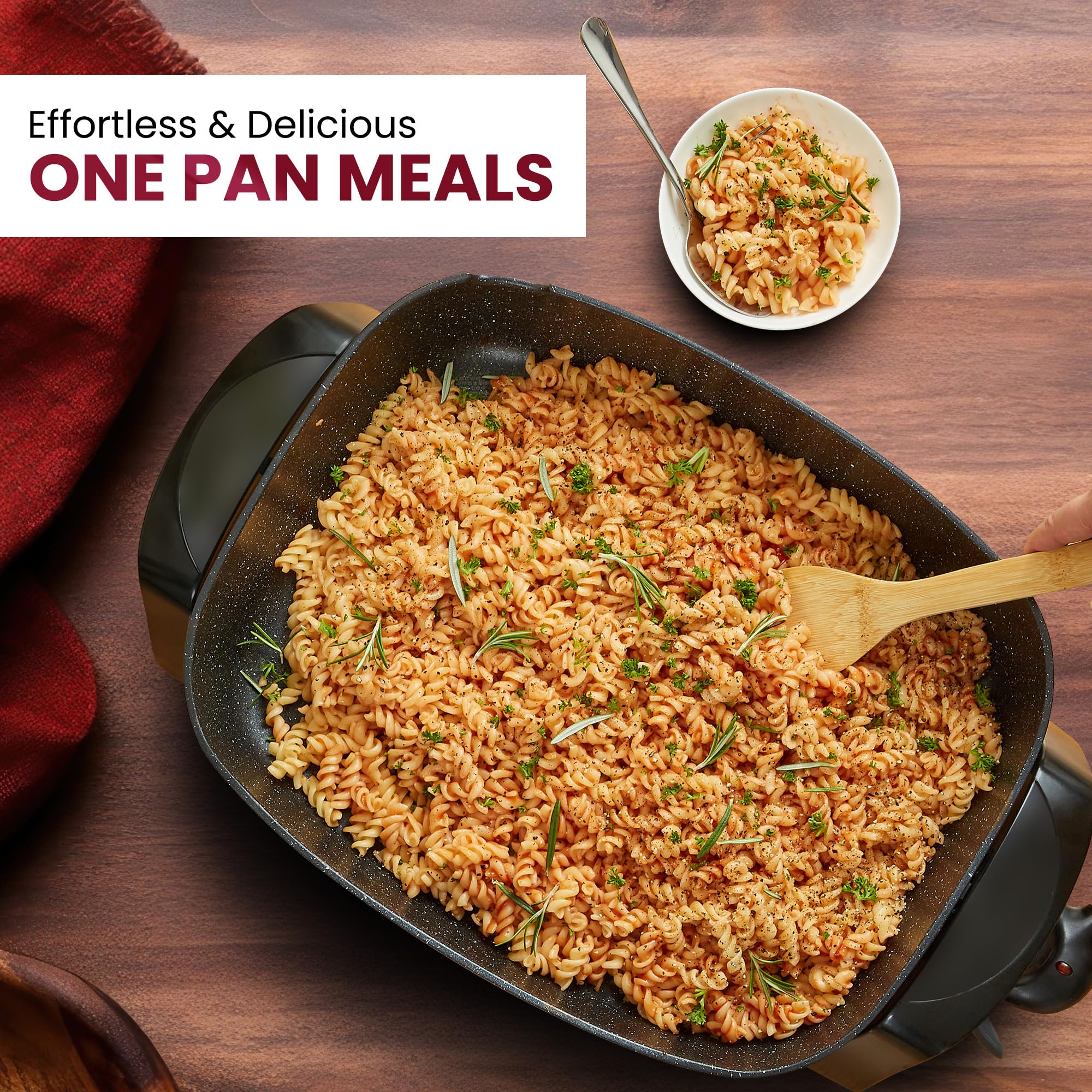 Elite Gourmet EG-6203X Extra Deep 16"x13"x3.2" (10.5Qt.) Scratch Resistant, Easy Pour Spout, Dishwasher Safe, Non-stick Electric Skillet with Vented Glass Lid, Adjustable Temperature, Black