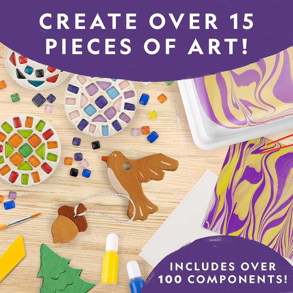 National Geographic Mega Arts and Crafts Kit - Mosaic, Marbling Paint & Air Dry Clay Projects for Kids Ages 8-12