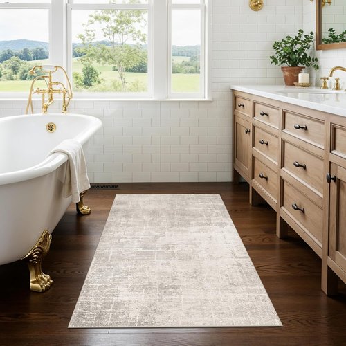HAOYUNLAI Entryway Area Rug - Soft Washable Carpet with Non-Slip Backing | Distressed Beige/Cream (2x3)