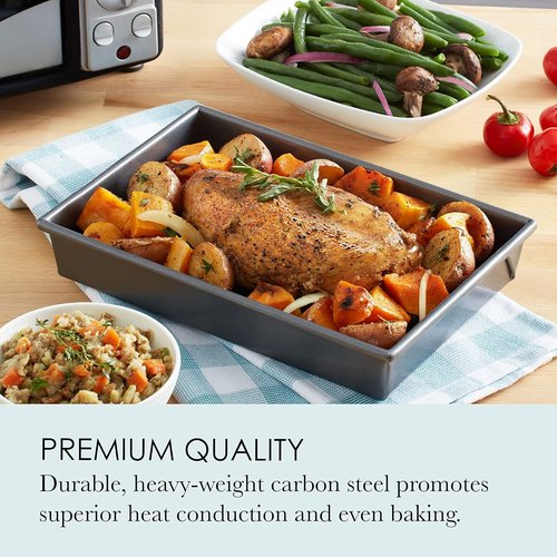 Chicago Metallic Petite Roast Pan Set - Nonstick 10x7 Inch Toaster Oven Baking Pan for Small Batch Cooking