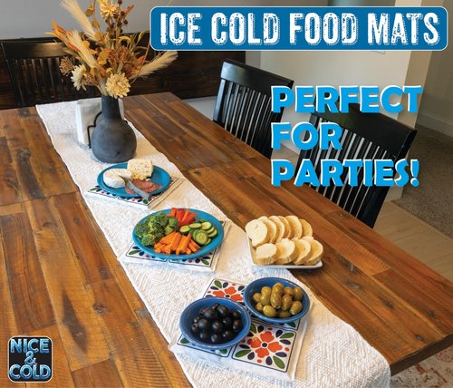 Cold Mats for Keeping Food Cold - 3 Pack! - 9x9 Inch Decorative Cool Mats from Johnny World - Chilled Serve Trays for Cheese Boards, Charcuterie, Appetizers & More - Perfect for Parties & Picnics