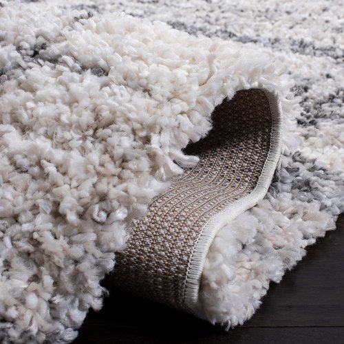 SAFAVIEH Fontana Shag Collection Runner Rug - 2'3" x 8', Ivory & Grey, Modern Design, Non-Shedding & Easy Care, 2-inch Thick Ideal for High Traffic Areas in Living Room, Bedroom (FNT855A)