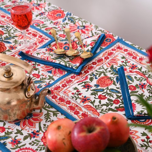 DecorAvenue Hand Block Printed Cotton Tablecloth Elegant Floral Design Perfect for Dining Table Kitchen Parties Home Decor, Wall Tapestry (Peach Floral, 10 Seater 72 x 118 Inches Rectangle)