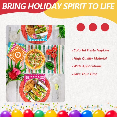 80 Count Mexican Fiesta Paper Napkins, 4 Bright Floral Designs Disposable Cocktail Napkins for Cinco de Mayo, Day of the Dead, Fiesta Wedding, Birthday Party, Taco Night, Summer BBQ Table Decorations