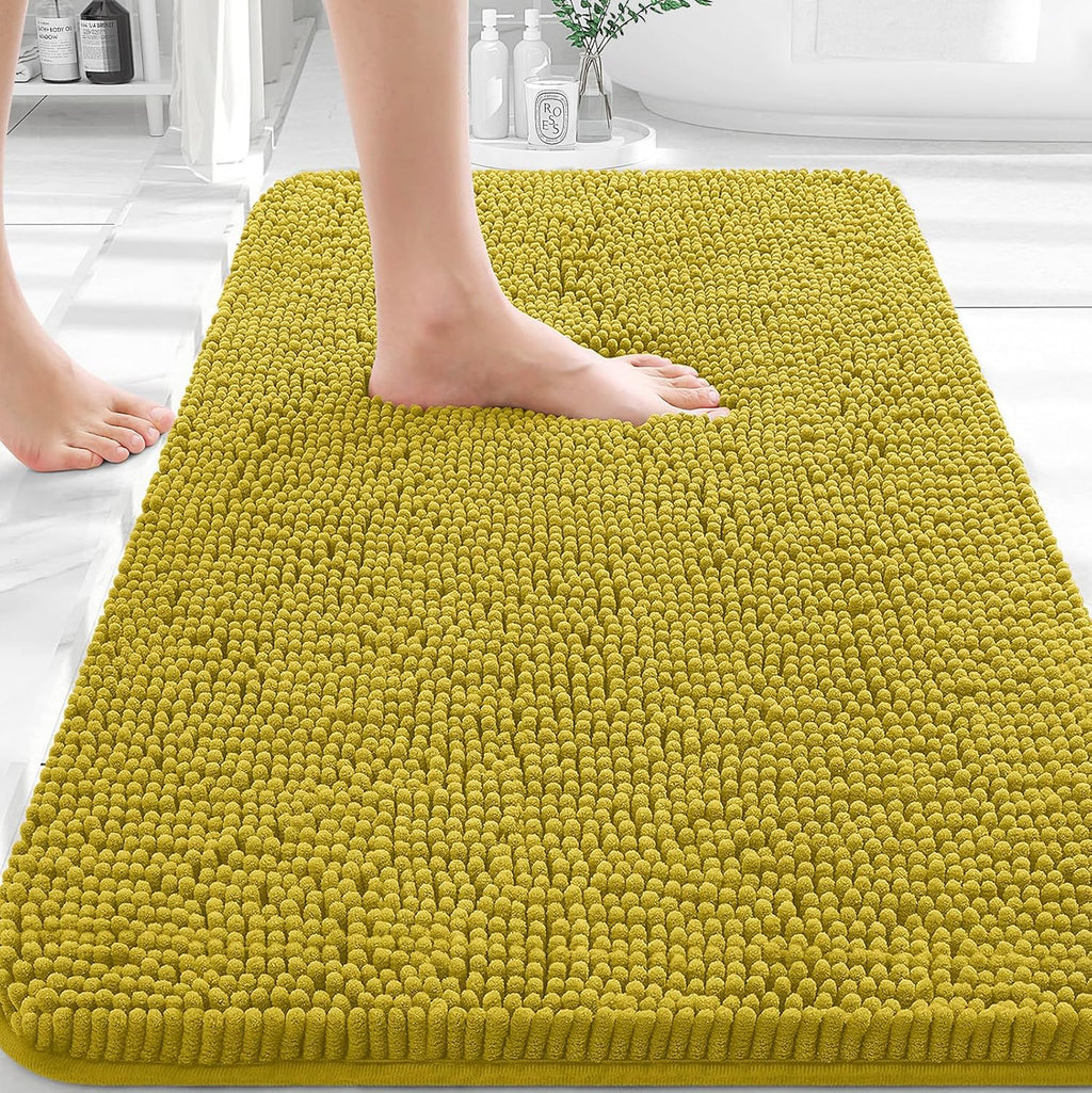 OLANLY Bath Rugs - Extra Soft Absorbent Chenille Mats | Quick-Dry Rubber Backing, 30x20, Deep Mustard
