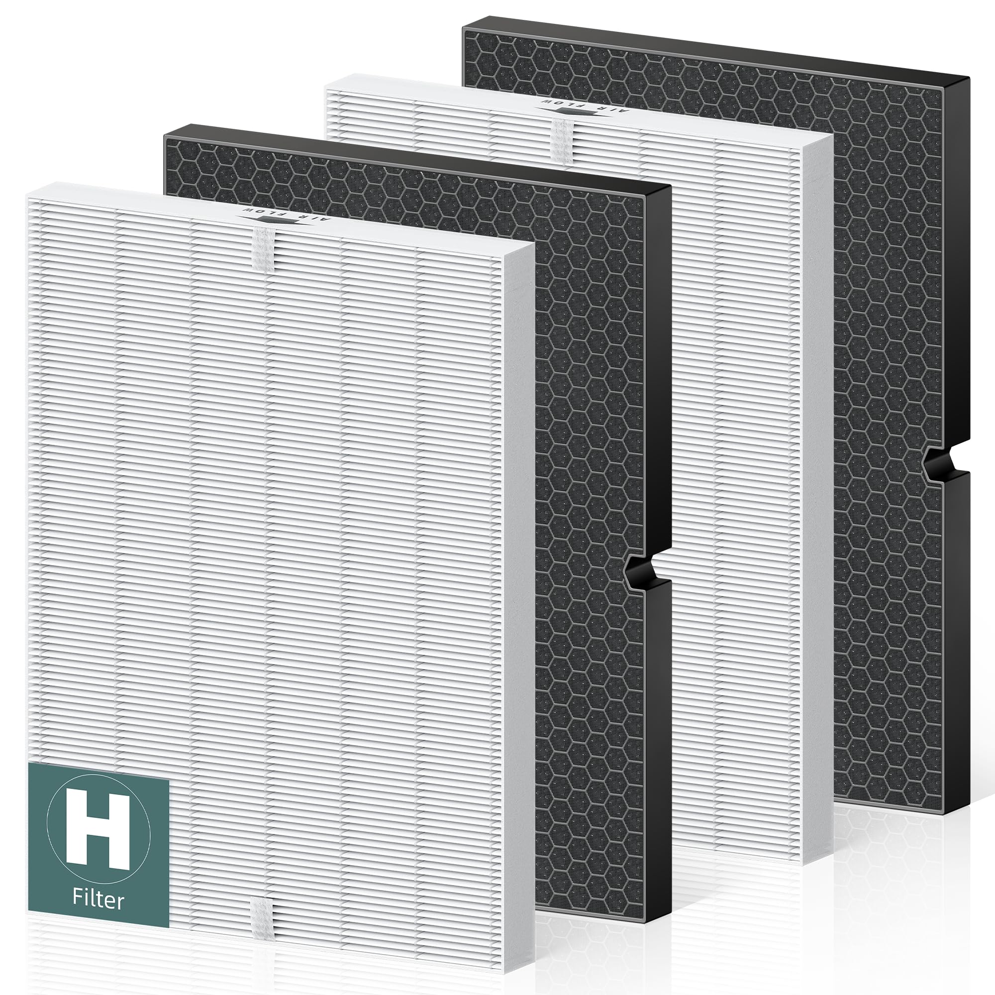 PETOX 116130 Replacement Filter H for Winix 5500-2 AM80 Plasmawave Air Purifier, High Efficiency Filter and Activated Carbon Filter Combo Pack, 2 Set