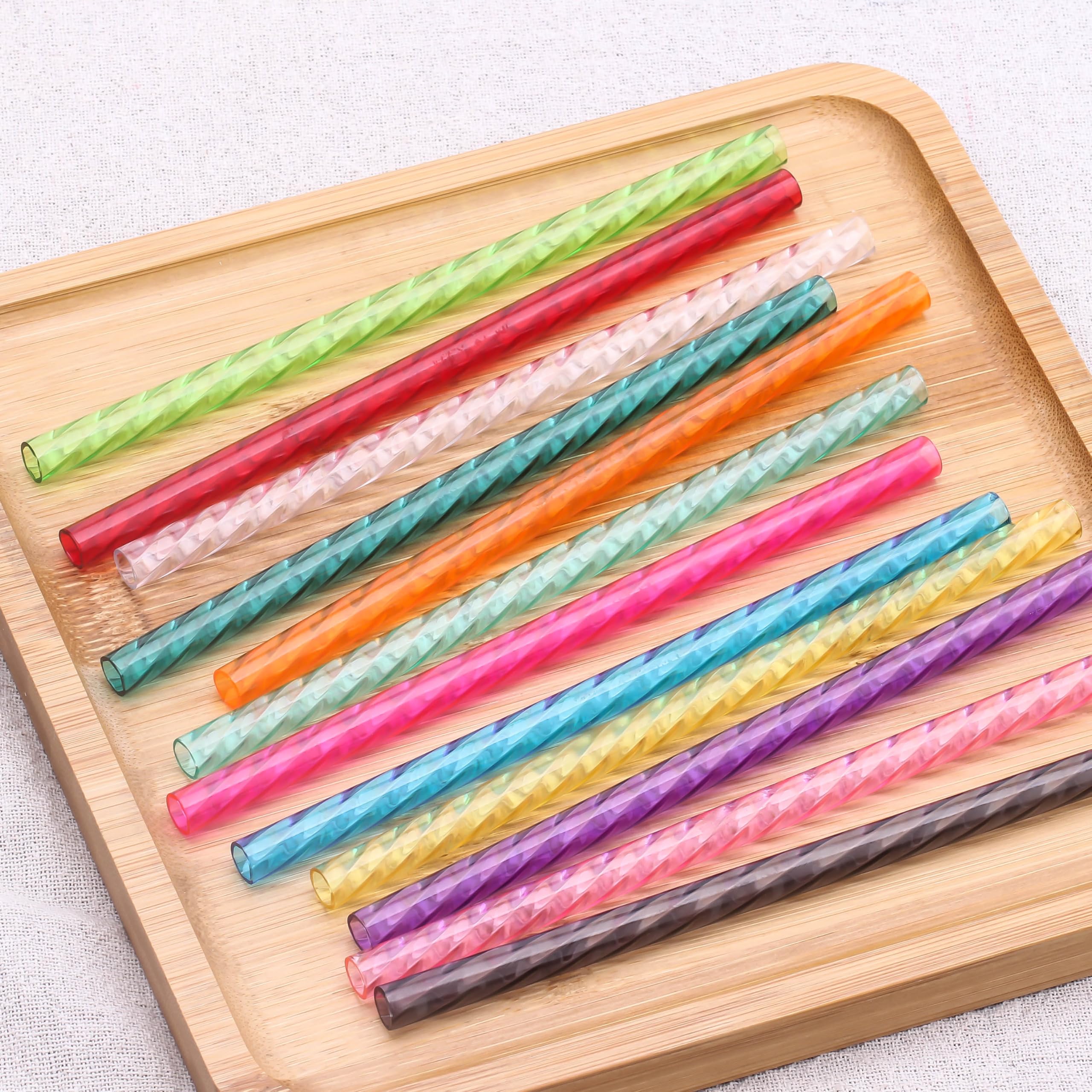 Dakoufish 24Pcs Replacement Plastic Swirl Straws for 12oz 14oz Mason Jar Tumblers,8 Inch Reusable Crystal Straws With 2 Cleaning Brush (8inch,mix12color)