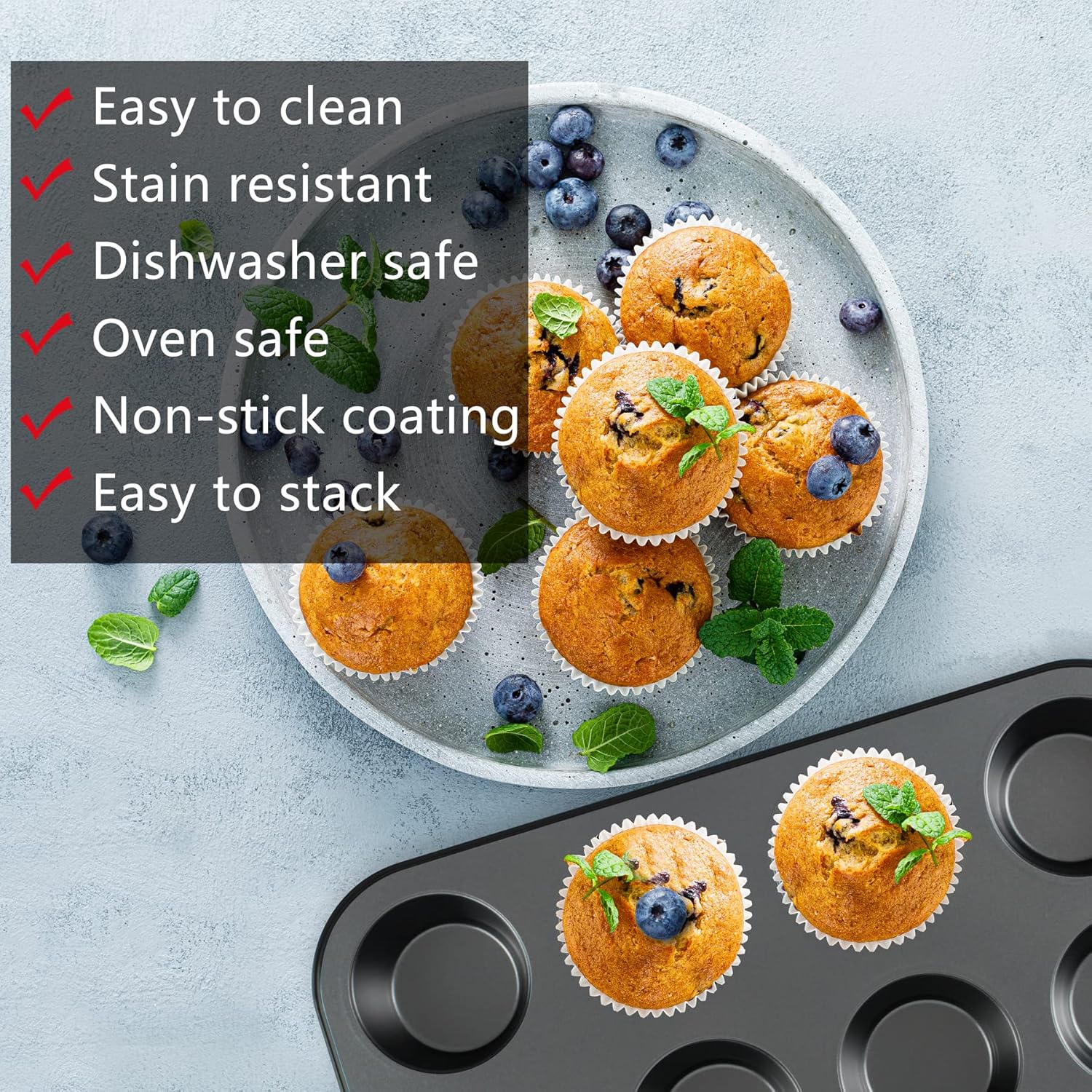 Mobzio Kitchen Nonstick Bakeware Set - 5-Piece Round & Square Cake Pans, Muffin Pan, Loaf Pan & Baking Sheets