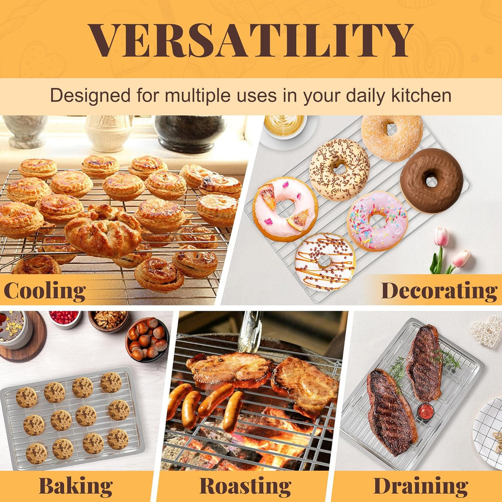Skiennix Cooling Racks - 3-Tier Stackable Wire Baking Rack for Oven Cooking & Grilling - Dishwasher Safe, Silver