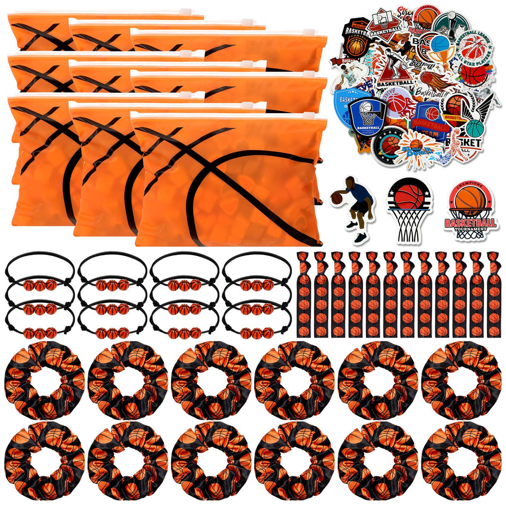 Suncalla 98 Pcs Basketball Party Favors Include Basketball Goodie Makeup Bags Bracelet Hair Bands Hair Ties Sticker for Sports Team Gifts Birthday Decoration Party Supplies