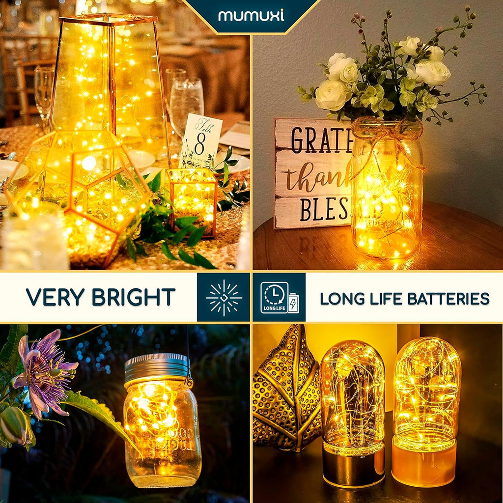 MUMUXI Fairy String Lights - 20 Pack 3.3ft Battery Operated Mini LEDs for Weddings & Parties | Warm White
