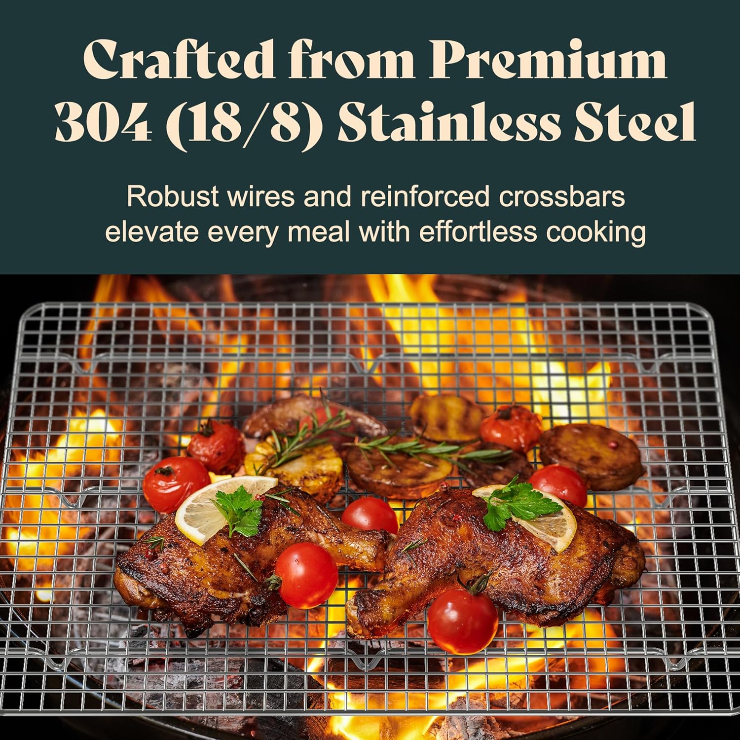 Premium Stainless Steel Cooling Racks by [Brand Name] - Oven Safe Heavy Duty Design | Fits Quarter Sheet Pan - Set of 2