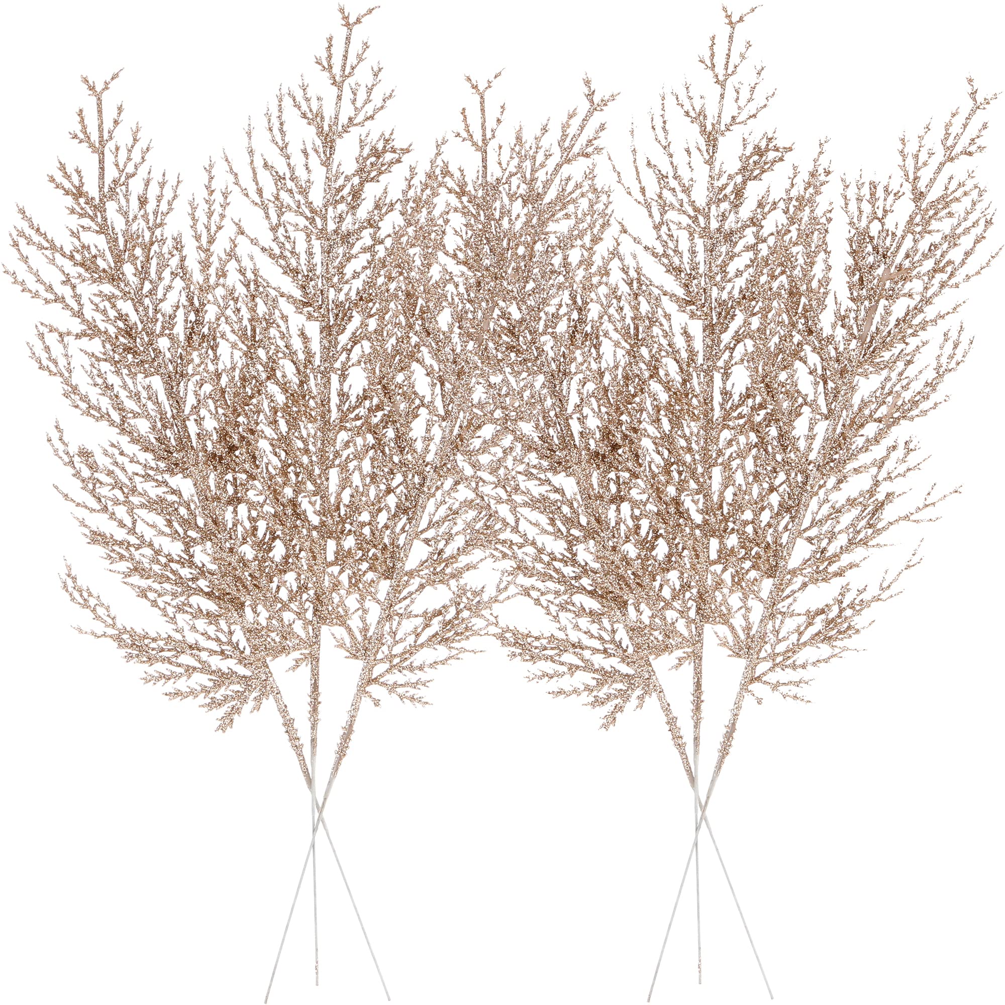 Sea Team 24-Pack Artificial Glitter Pine Tree Twig Ornaments, Decorative Sticks, Glittery Stems, Picks, Branches for Christmas Tree, Small Vase, Holiday, Wedding, Party (14 Inches, Champagne)
